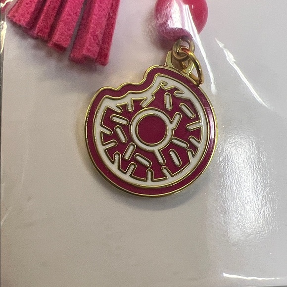 Dunkin’ Donuts cup charm with donut charm and tassel, gold NEW! - Picture 2 of 4
